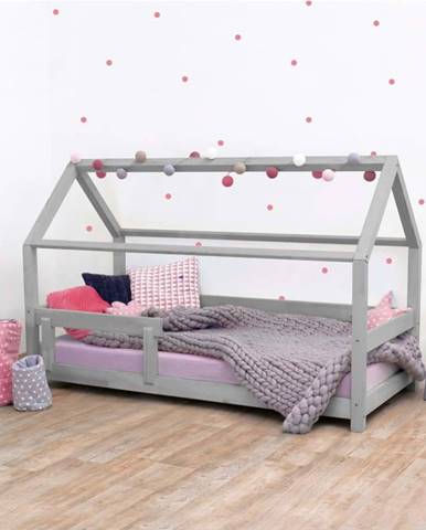 Šedá dětská postel s bočnicí ze smrkového dřeva Benlemi Tery, 120 x 190 cm