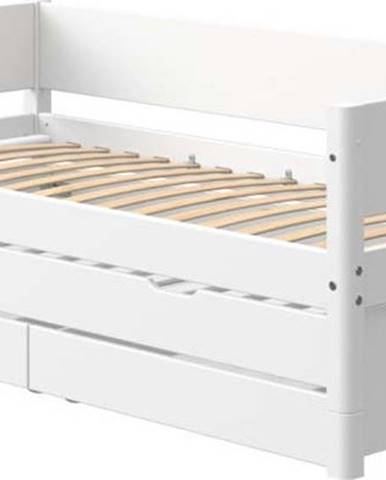Bílá dětská postel s přídavným výsuvným lůžkem a úložným prostorem Flexa White, 90 x 200 cm