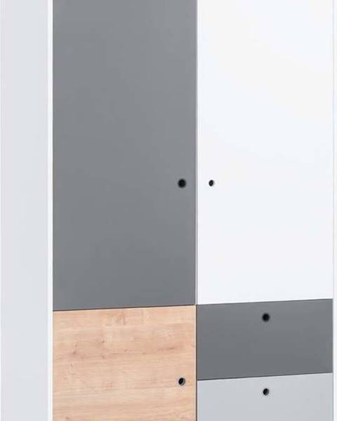 VOX Bílo-šedá dvoudveřová šatní skříň se dřevěným detailem Vox Concept