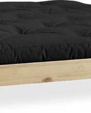 Dvoulůžková postel z borovicového dřeva s matrací Karup Design Elan Comfort Mat Natural Clear/Black, 180 x 200 cm