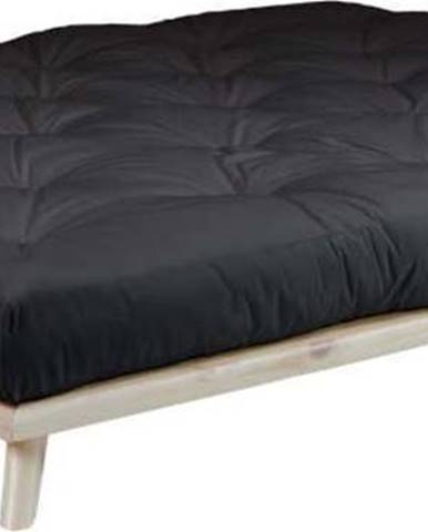Dvoulůžková postel z borovicového dřeva s matrací Karup Design Senza Double Latex Natural Clear/Black, 180 x 200 cm