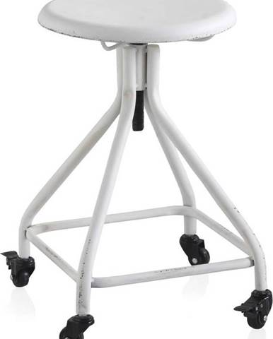 Bílá kovová pojízdná stolička na kolečkách s nastavitelnou výškou Geese Industrial Style