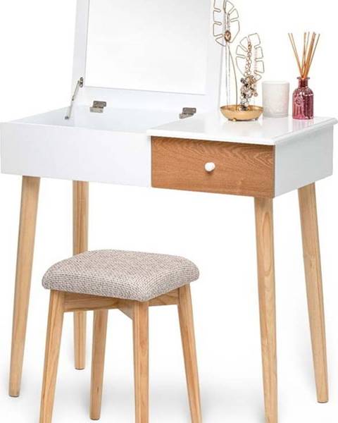 Chez Ro Bílý toaletní stolek se zrcadlem, šperkovnicí a stoličkou Bonami Essentials Beauty