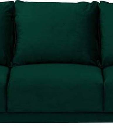 Tmavě zelená sametová rozkládací pohovka s úložným prostorem Mazzini Sofas Freesia, 215 cm