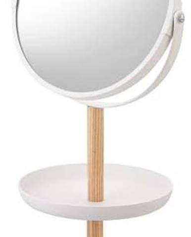 Bílé zrcadlo s úložnými miskami a detailem z bukového dřeva YAMAZAKI Tosca