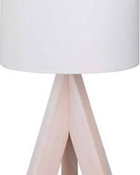 TRIO Bílá stolní lampa z přírodního dřeva a tkaniny Trio Ging, výška 31 cm