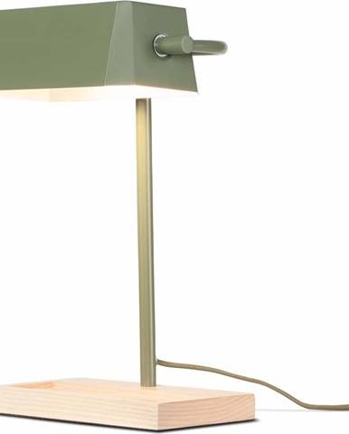 Šedozelená stolní lampa s prvky z jasanového dřeva Citylights Cambridge