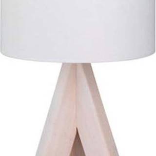 Bílá stolní lampa z přírodního dřeva a tkaniny Trio Ging, výška 31 cm
