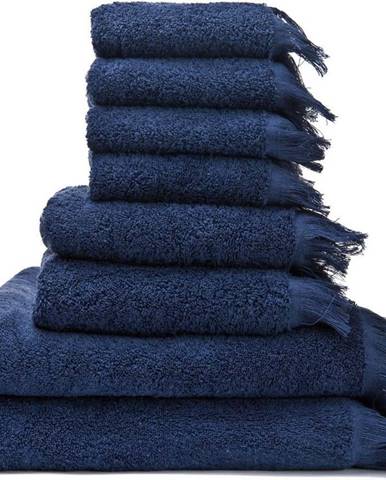 Sada 6 modrých ručníků a 2 osušek ze 100% bavlny Bonami