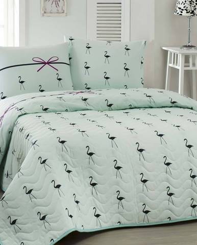 Přehoz přes postel na dvoulůžko s povlaky na polštáře Flamingo, 200 x 220 cm