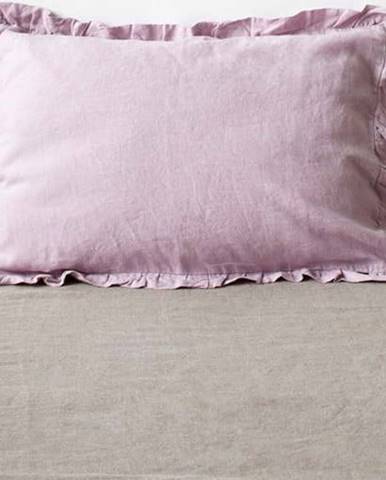 Levandulově fialový lněný povlak na polštář s řaseným lemem Linen Tales, 50 x 60 cm