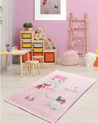 Růžový dětský protiskluzový koberec Chilai Best Friend, 100 x 160 cm