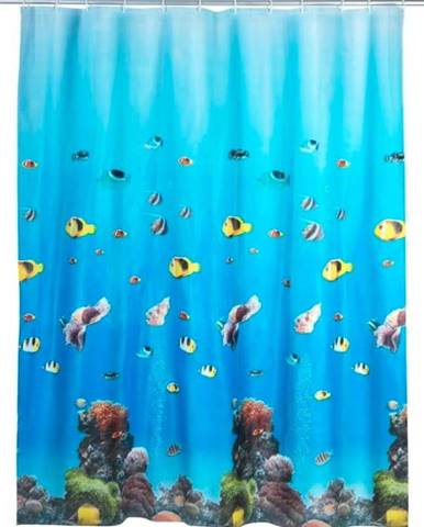 Modrý sprchový závěs Wenko Ocean, 180 x 200 cm
