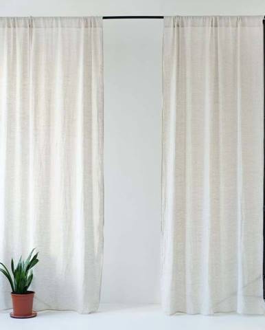 Béžový lněný lehký závěs s tunýlkem Linen Tales Daytime, 250 x 130 cm
