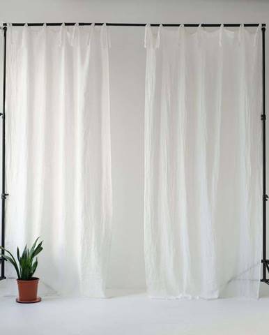 Bílý lněný lehký závěs s poutky Linen Tales Daytime, 250 x 130 cm