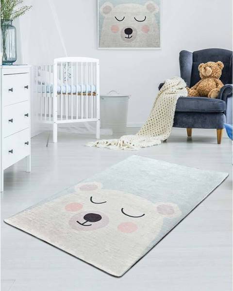 Chilai Bílo-modrý dětský protiskluzový koberec Conceptum Hypnose Baby Bear, 100 x 160 cm