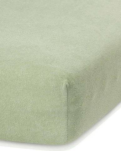Olivově zelené elastické prostěradlo s vysokým podílem bavlny AmeliaHome Ruby, 100/120 x 200 cm