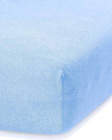 Světle modré elastické prostěradlo s vysokým podílem bavlny AmeliaHome Ruby, 140/160 x 200 cm