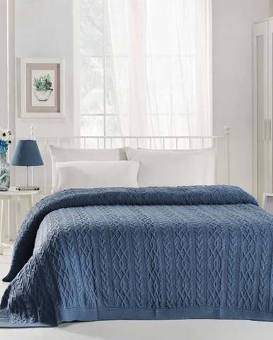 Atramentově modrý přehoz přes postel s příměsí bavlny Homemania Decor Knit, 220 x 240 cm