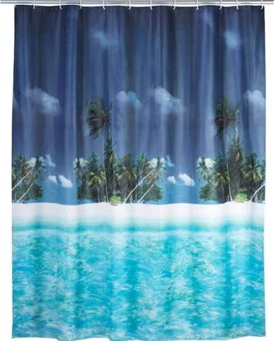 Modrý sprchový závěs Wenko Dreamy Beach, 180 x 200 cm