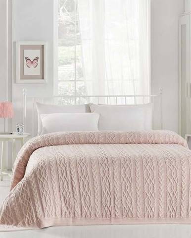 Světle růžový přehoz přes postel s příměsí bavlny Homemania Decor Knit, 220 x 240 cm