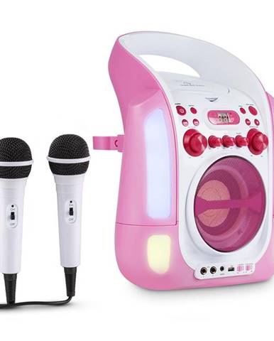 Auna Kara Illumina, růžový, karaoke systém, CD, USB, MP3, LED světelná show, 2x mikrofon, přenosný