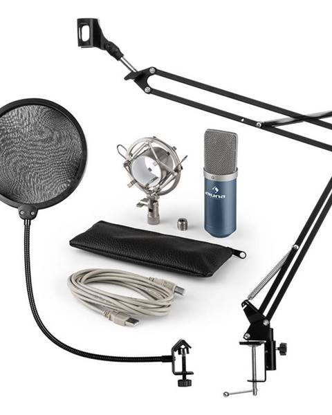 Auna MIC-900BL, USB MIKROFONNÍ SADA V4, MODRÁ, kondenzátorové mikrofony, POP FILTER, mikrofonní rameno