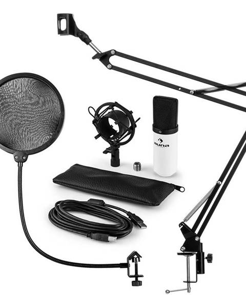 Auna Auna MIC-900WH, USB MIKROFONNÍ SADA V4, BÍLÁ, kondenzátorové mikrofony, POP FILTER, mikrofonní rameno