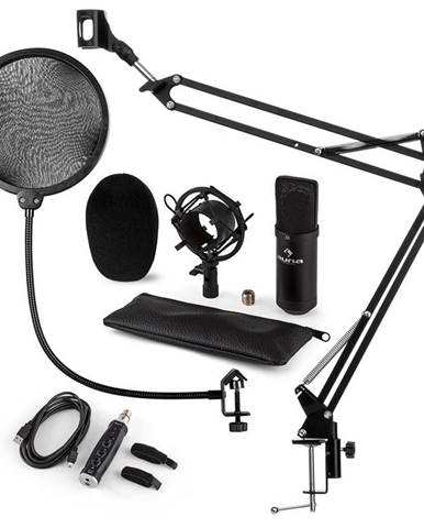 Auna CM001B mikrofonní sada V4, kondenzátorový mikrofon, USB adaptér, mikrofonní rameno, pop filtr, černá barva