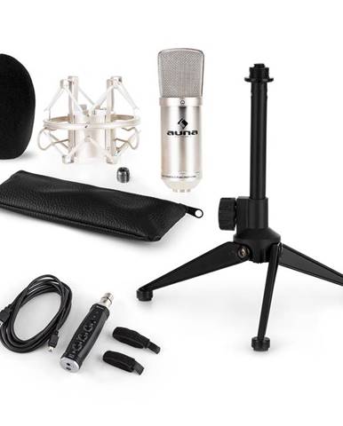 Auna CM001S mikrofonní sada V1, kondenzátorový mikrofon, USB adaptér, mikrofonní stojan, stříbrná barva