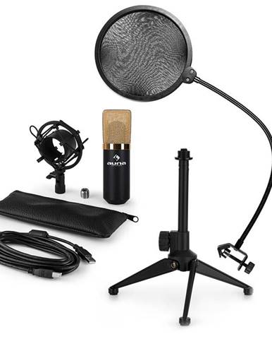 Auna MIC-900BG-LED V2, USB mikrofonní sada, černo zlatý kondenzátorový mikrofon + pop-filter + stolní stativ