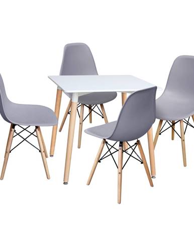 Jídelní stůl 80x80 UNO bílý + 4 židle UNO šedé
