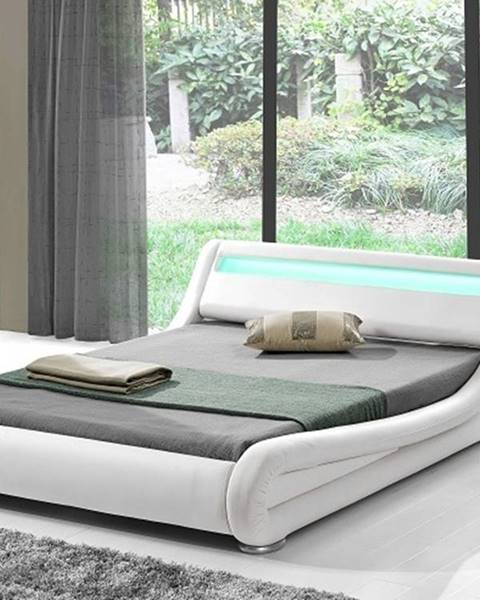 Smartshop FILIDA čalouněná postel s roštem a LED osvětlením 180x200 cm, bílá