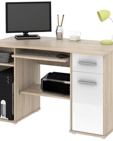 Kancelářský PC stůl SAMUEL, dub sonoma/bílý lesk