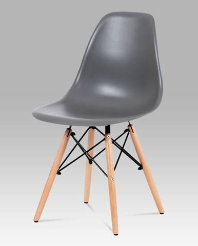 Jídelní židle CT-758 GREY, plast šedý / masiv buk / kov černý