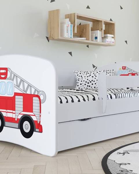 Smartshop Dětská postel s motivem hasičů BABYDREAMS 70x140 cm, bílá -  Bed without mattress STRAŻ POŻARNA