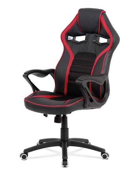 Smartshop Kancelářská židle, černá ekokůže + červená látka MESH, černý plastový kříž, houpací mechanismus KA-G