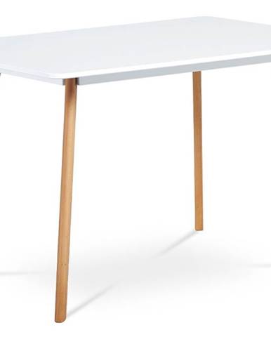 Jídelní stůl 120x80 cm, MDF, bílý matný lak, masiv buk, přírodní odstín DT-605 WT