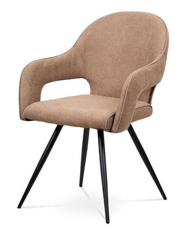 Jídelní židle - cappuccino látka, kovová podnož, černý matný lak HC-031 CAP2