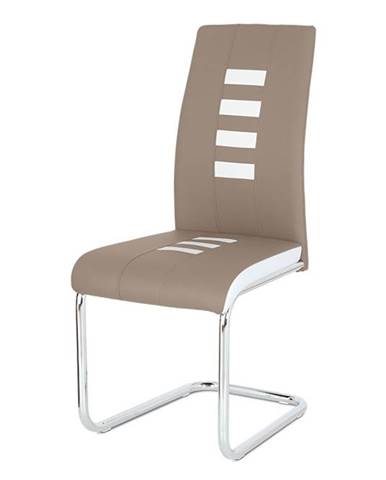 Jídelní židle koženka cappucino + bílá / chrom DCL-961 CAP