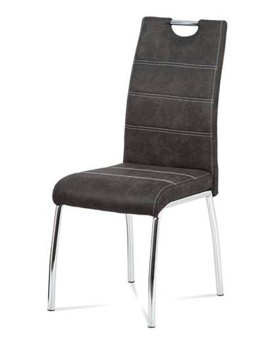 jídelní židle, látka šedá, bílé prošití / chrom HC-486 GREY3