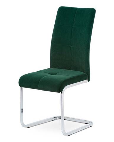 Jídelní židle, zelená sametová látka, kovová pohupová chromovaná podnož DCL-440 GRN4