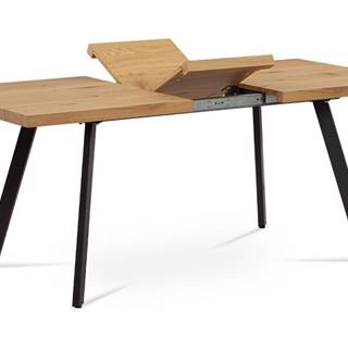 Jídelní stůl 140+40x85x76 cm, MDF deska, 3D dekor dub, kovové nohy, antracitový matný lak AT-1120 OA