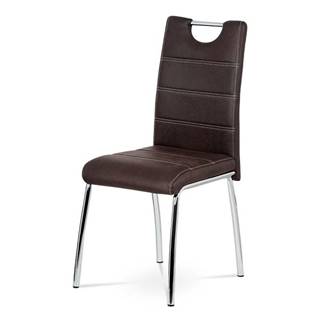 Jídelní židle, hnědá látka imitace broušené kůže, kov chrom AC-9930 BR3