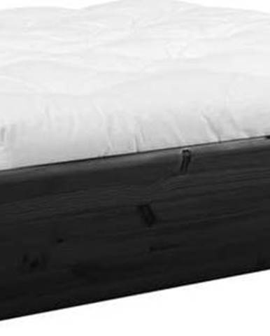 Černá dvoulůžková postel z masivního dřeva s úložným prostorem a futonem Comfort Karup Design, 160 x 200 cm