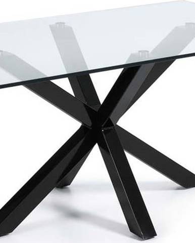 Jídelní stůl se skleněnou deskou La Forma s černým podnožím, 160 x 90 cm