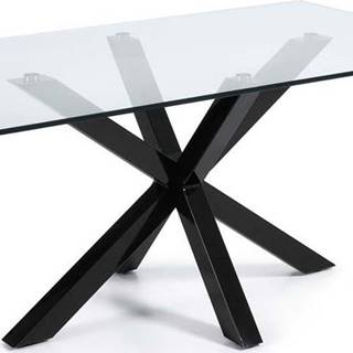 Jídelní stůl se skleněnou deskou Kave Home s černým podnožím, 160 x 90 cm