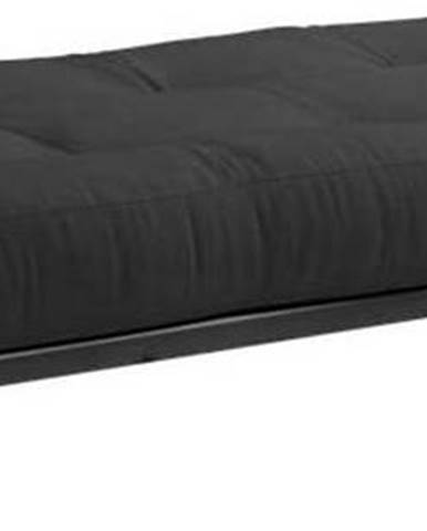 Černá jednolůžková postel z masivního borovicového dřeva s matrací Karup Design Senza Double, 90 x 200 cm