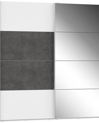 Skříň Olivia 220cm Bílá/Beton/Zrcadlo