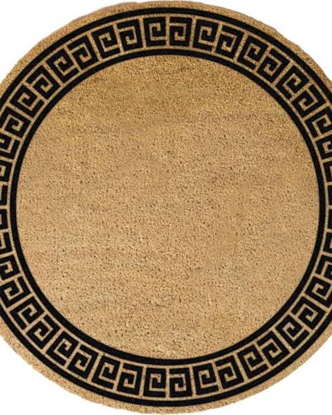 Artsy Doormats Černá kulatá rohožka z přírodního kokosového vlákna Artsy Doormats Greek Border, ⌀ 70 cm